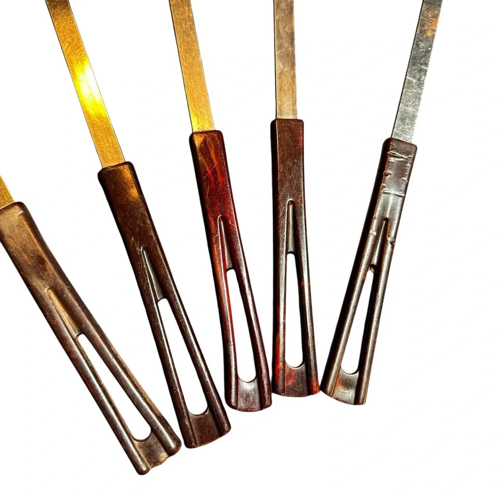 Stanhome Stainless‎ Steel Utensil Set Brown Bakelite Handles 5 Piece Spatulas
